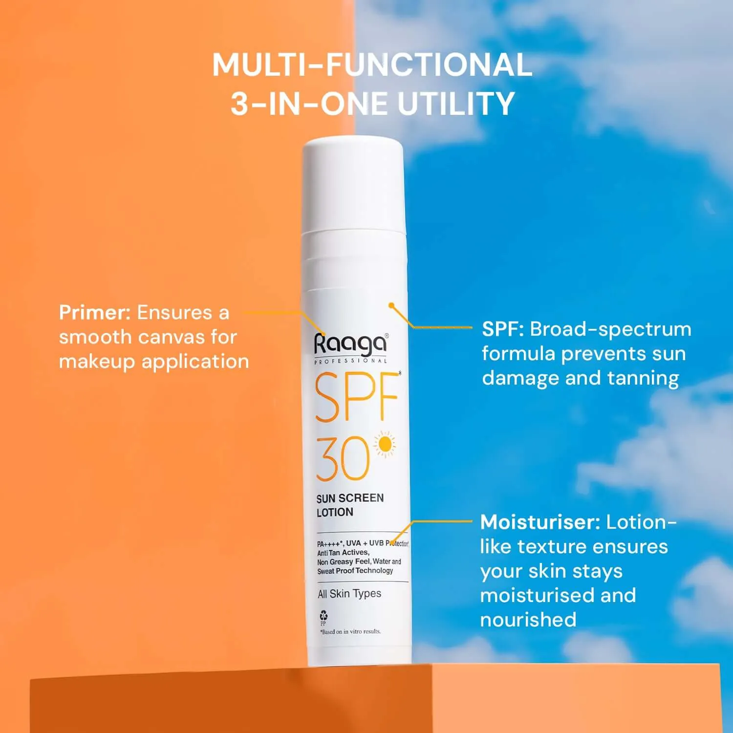 Raaga Professional SPF 30 Sunscreen Lotion | PA    , UVA   UVB Protection, Anti Tan Activities, Non-Greasy Feel, Water and Sweat Proof Technology (55 ml)