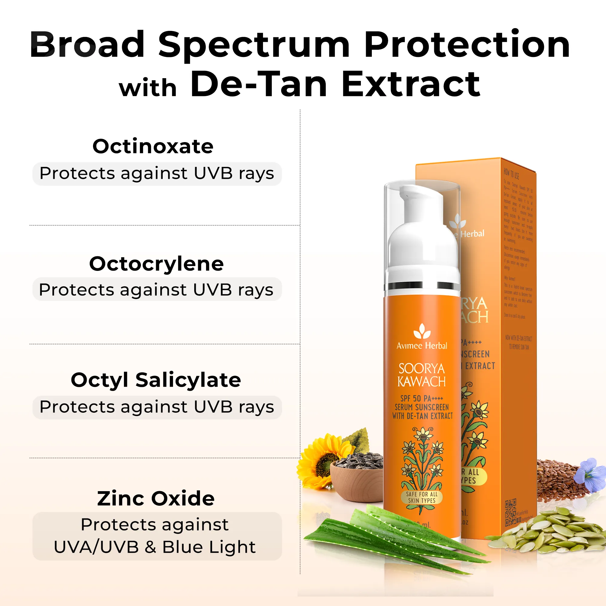 Soorya Kawach SPF50 PA     Hybrid Sunscreen with De-Tan Extract