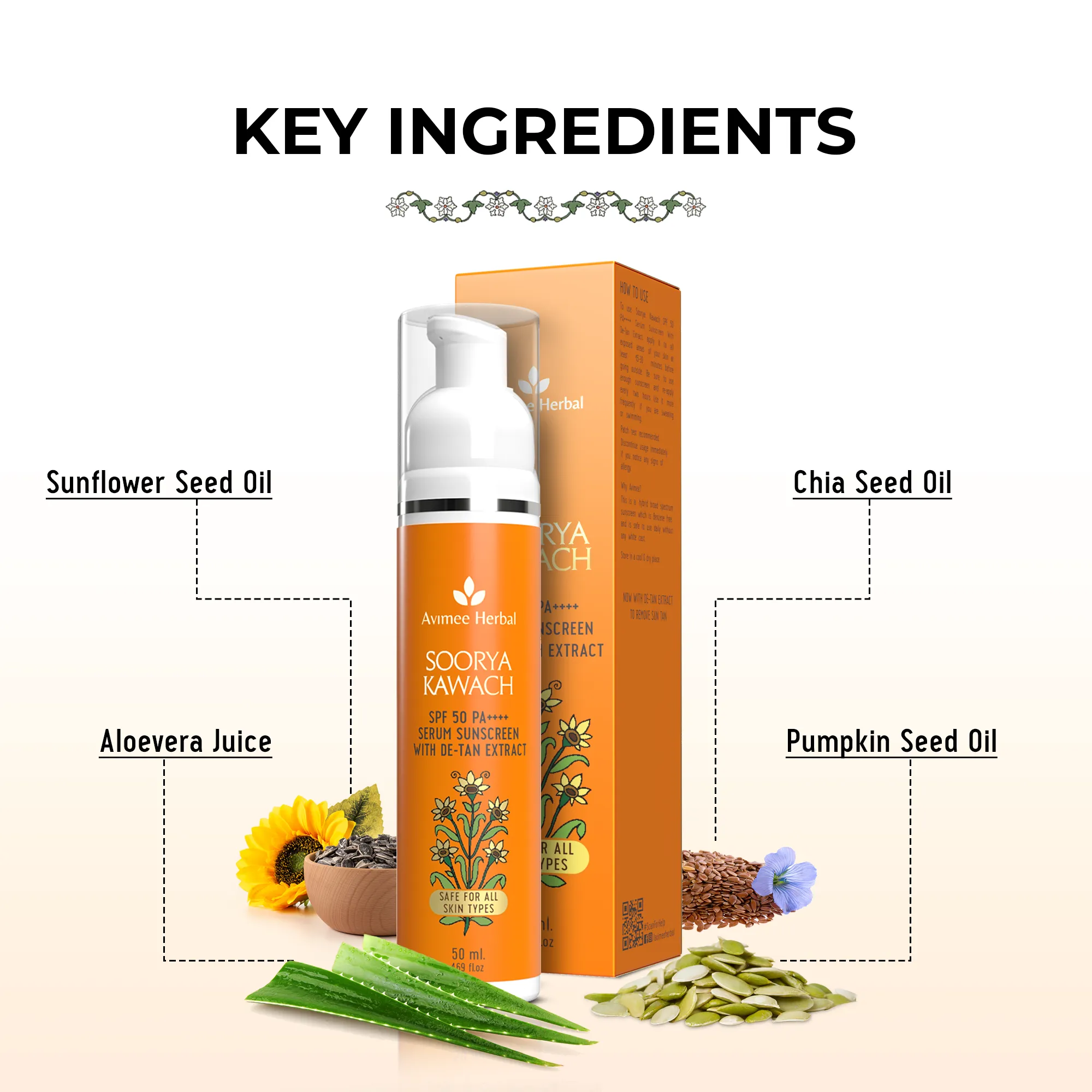 Soorya Kawach SPF50 PA     Hybrid Sunscreen with De-Tan Extract