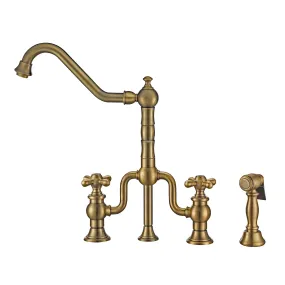 Whitehaus WHTTSCR3-9771-NT-AB Twisthaus Plus Bridge Faucet with Swivel Spout and Side Spray